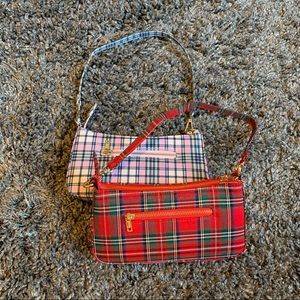 2 - Red and Pink Plaid Baguette Shoulder Bags NWOT
